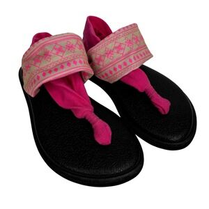 Sanuk Yoga Sling 2 Toddler Sz 9/10 Sandal Black Pink Pattern Made Outta Yoga Mat